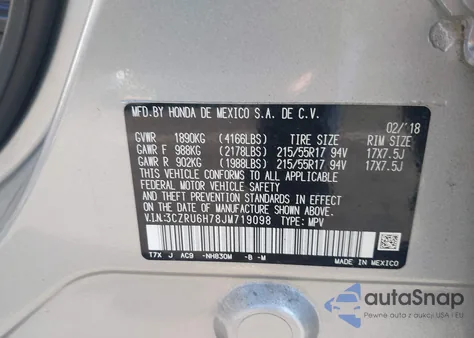 2018 Honda Hr-V Exl z USA, uszkodzony, nr VIN 3CZRU6H78JM719098